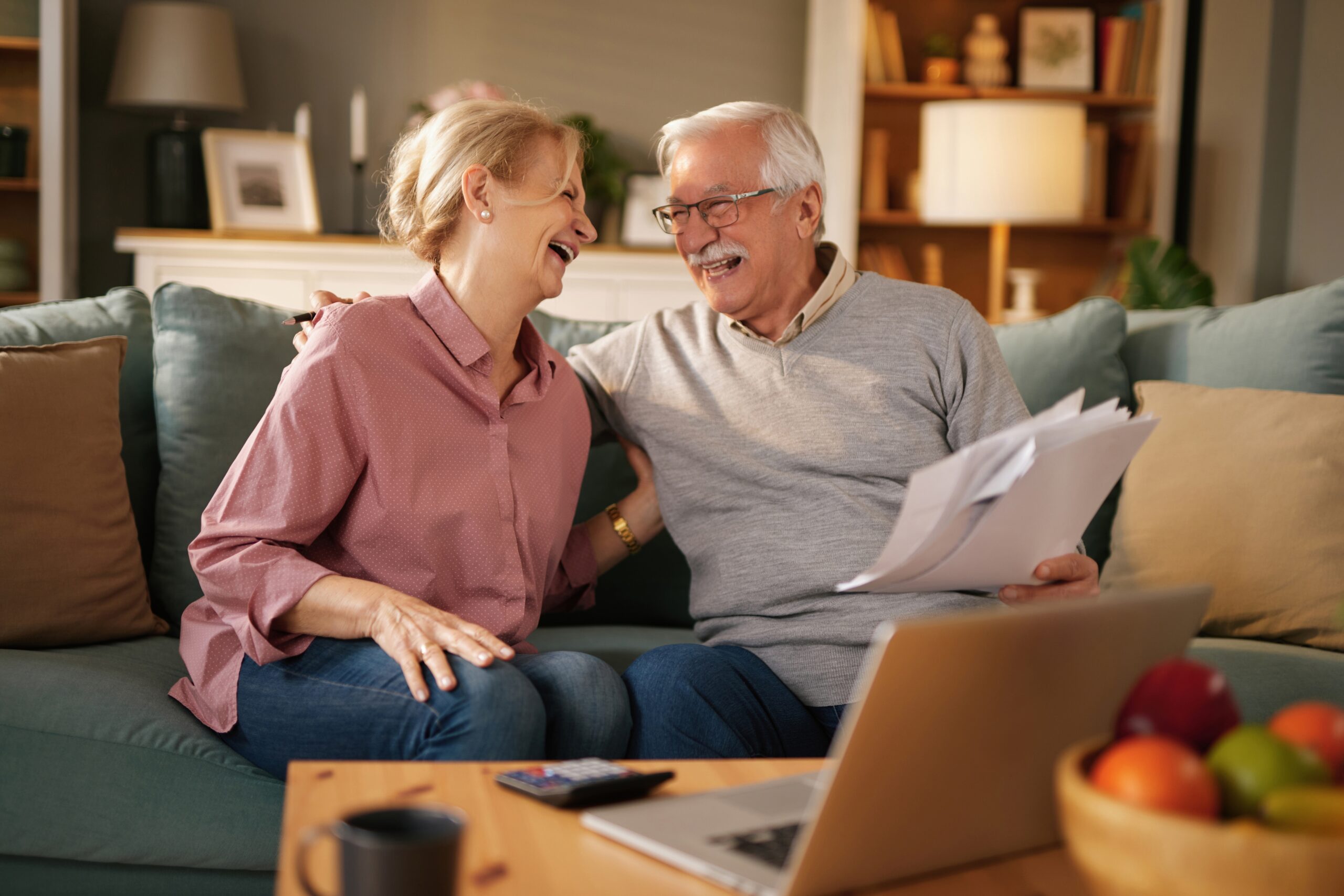 elderly couple in a joyful conversation