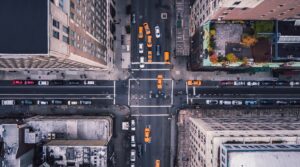 aerial view of downtown Manhattan
