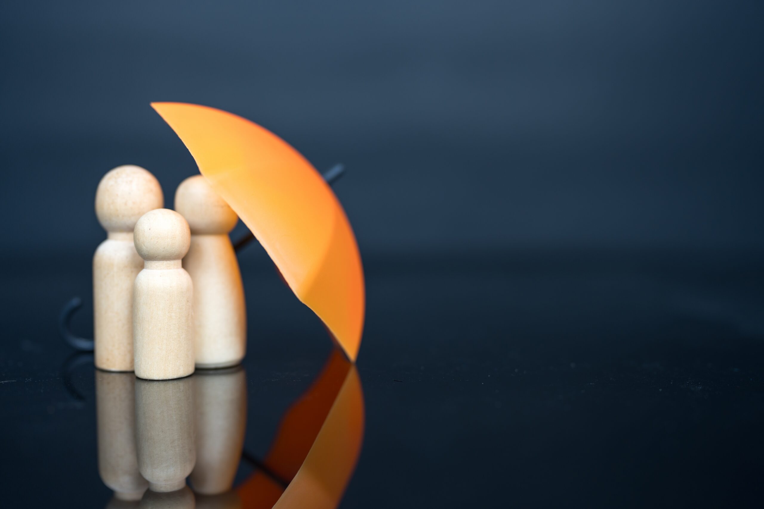 wooden family peg dolls under umbrella