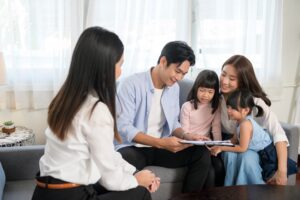 an asian family meeting with female 